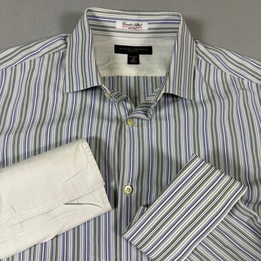 Banana Republic Slim Fit Albini Italian Fabric Striped Shirt Mens M 15-15.5 7.99